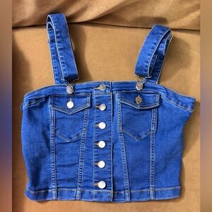 Blue Denim Button-Up Crop Top